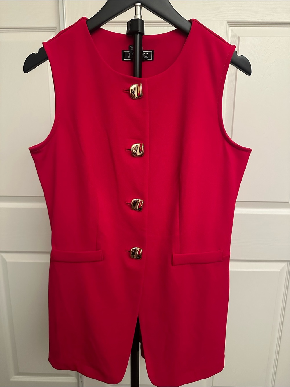 NYCC Sleeveless Red Pea Coat Vest with Gold Buttons, Small